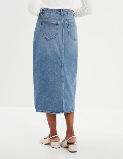 Jupe midi fendue en jean coton denim double stone femme