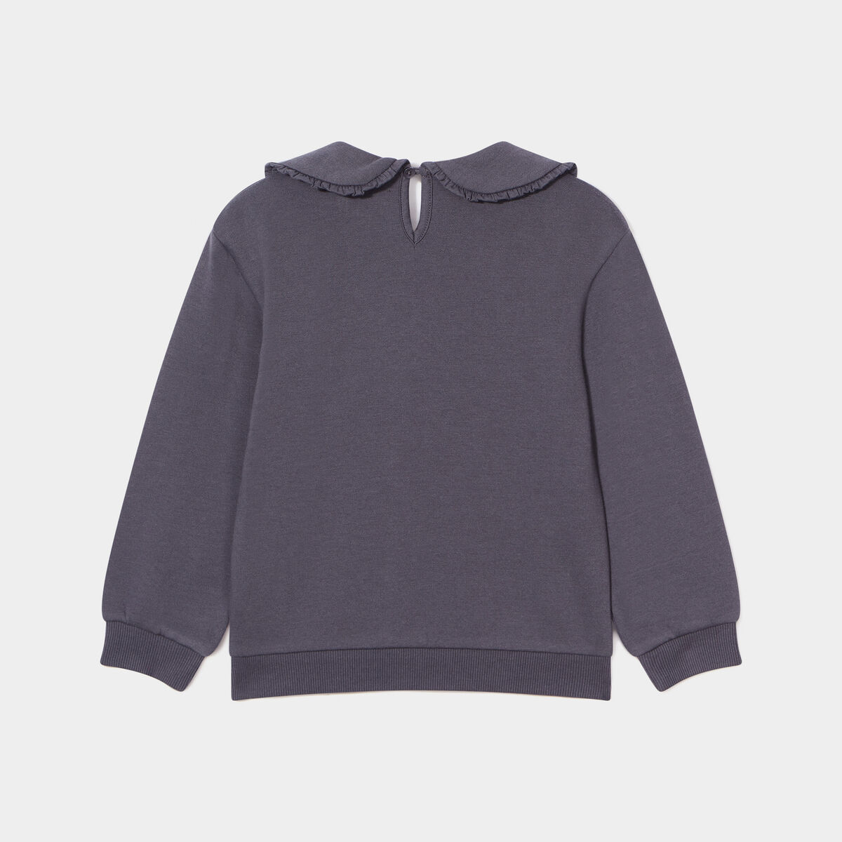 Sweat col claudine volanté droit gris foncé fille