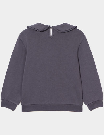 Sweat col claudine volanté droit gris foncé fille
