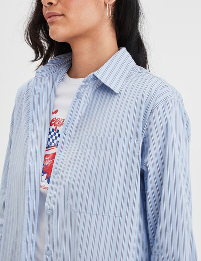 Chemise oversize manches longues bleu ciel femme
