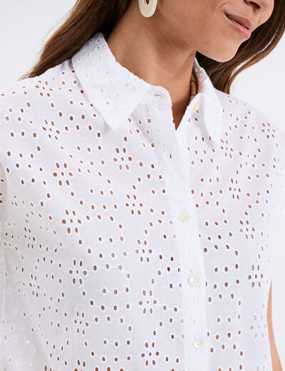 Chemise broderie anglaise sans manches blanc femme