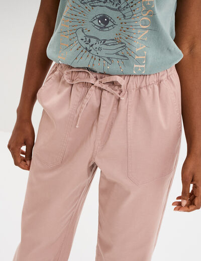 Pantalon droit battle taille élastiquée rose poudrée femme