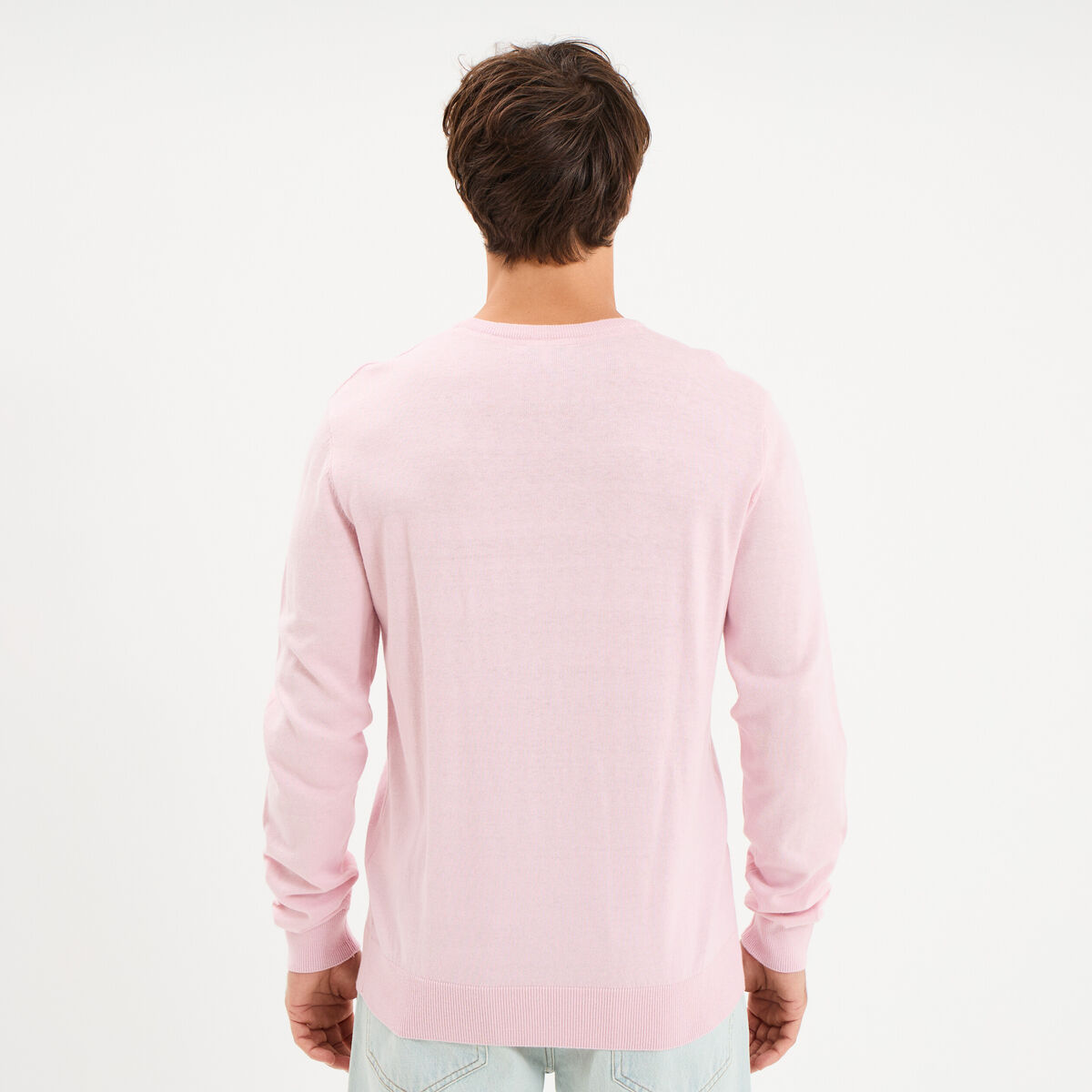 Pull droit col rond coton m&eacute;lang&eacute; rose pastel homme