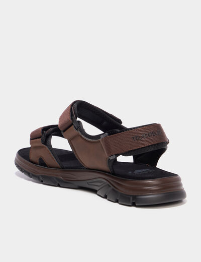 Sandales &agrave; scratchs marron homme