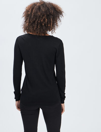 Gilet boutonné avec col en V noir femme