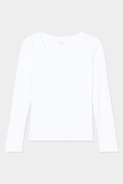 T-shirt coton manches longues blanc femme