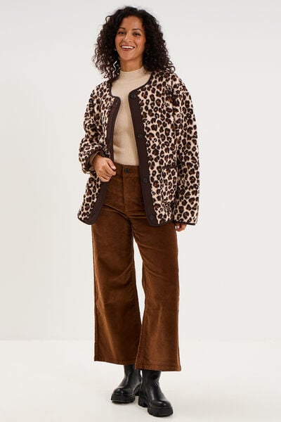 Veste sherpa doubl&eacute;e boutonn&eacute;e beige clair femme