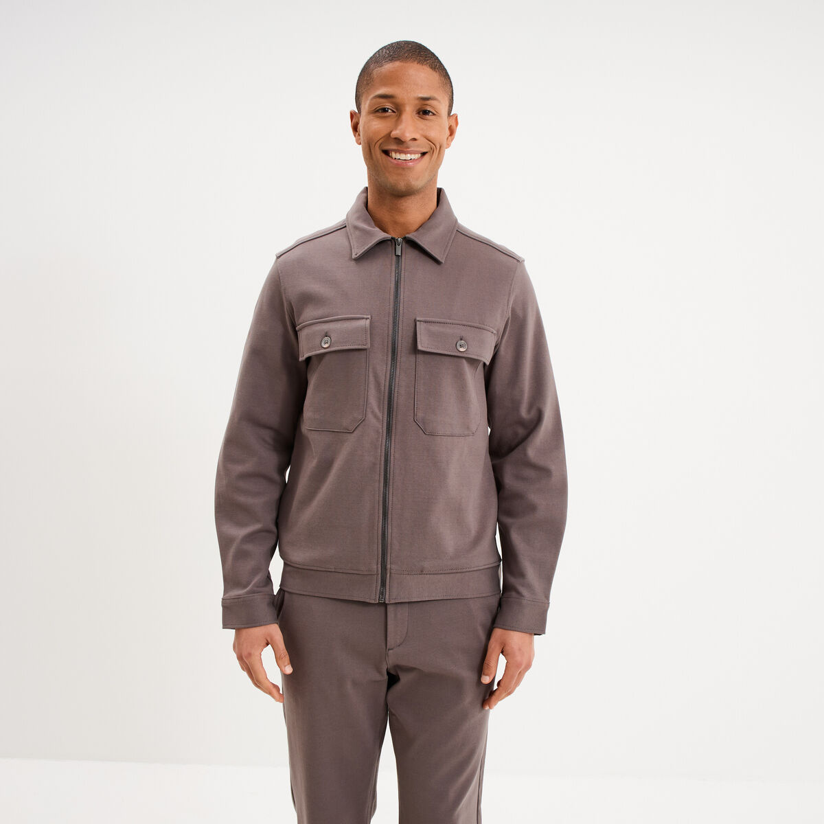 Surchemise zipp&eacute;e manches longues gris fonc&eacute; homme