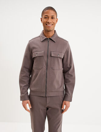 Surchemise zipp&eacute;e manches longues gris fonc&eacute; homme