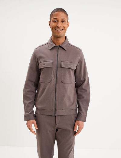 Surchemise zipp&eacute;e manches longues gris fonc&eacute; homme