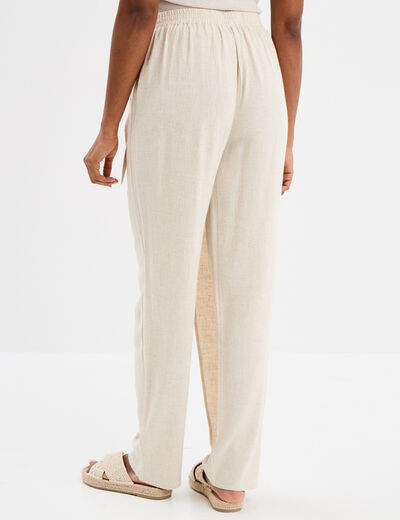 Pantalon cigarette à nouer lin mélangé beige femme