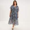 Robe longue taille smock&eacute;e bleu marine femme grande taille
