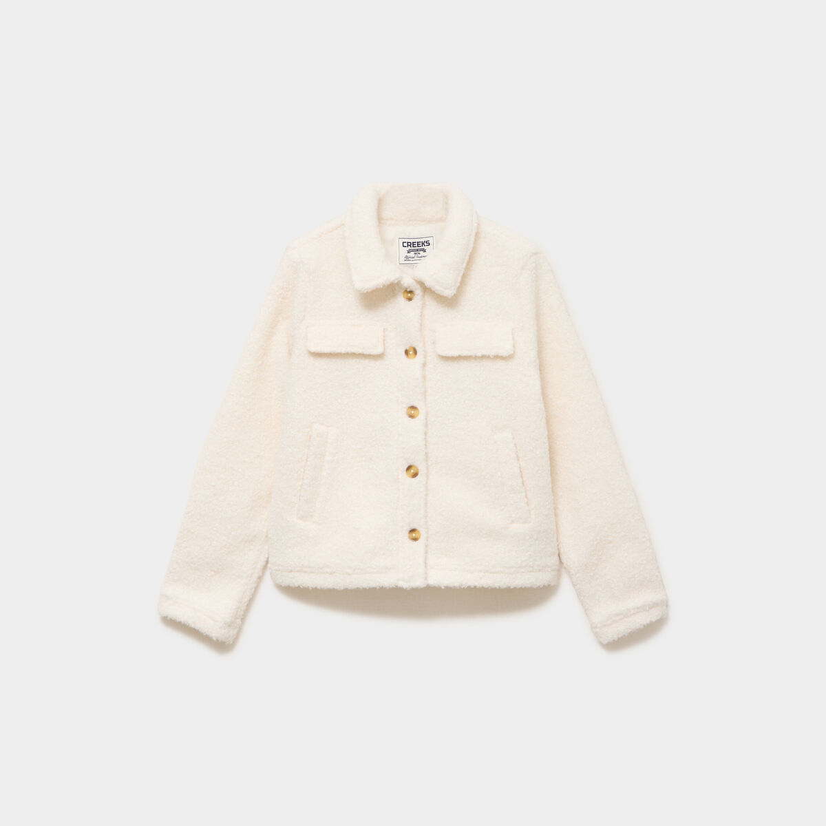 Veste courte droite effet bouclette blanc femme