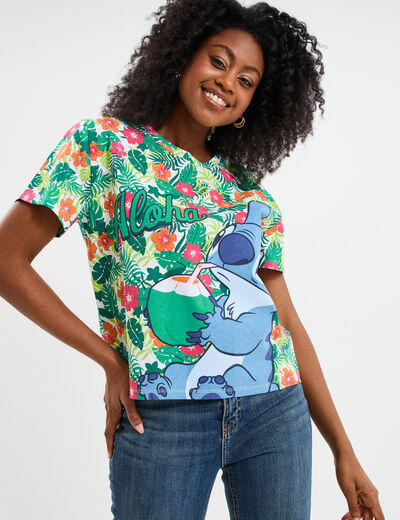 T-shirt manches courtes coton Stitch multicolore femme
