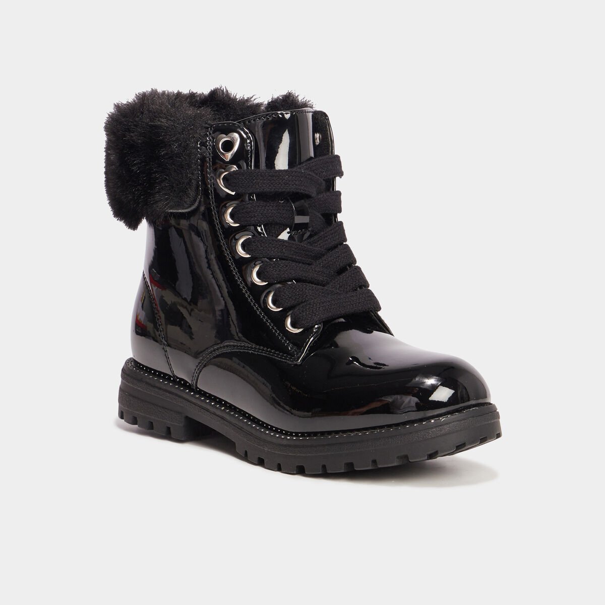Bottines vernies bords fourrés noir fille