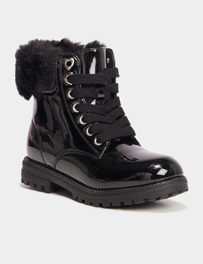 Bottines vernies bords fourrés noir fille