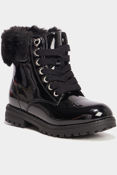 Bottines vernies bords fourr&eacute;s noir fille