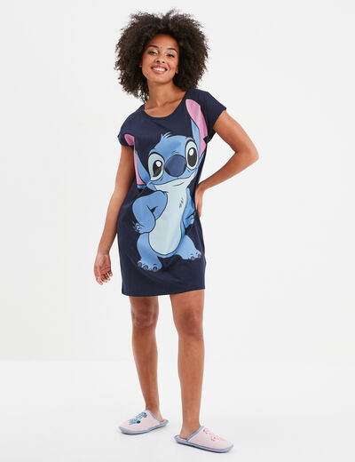 Chemise de nuit manches courtes Stitch bleu marine femme