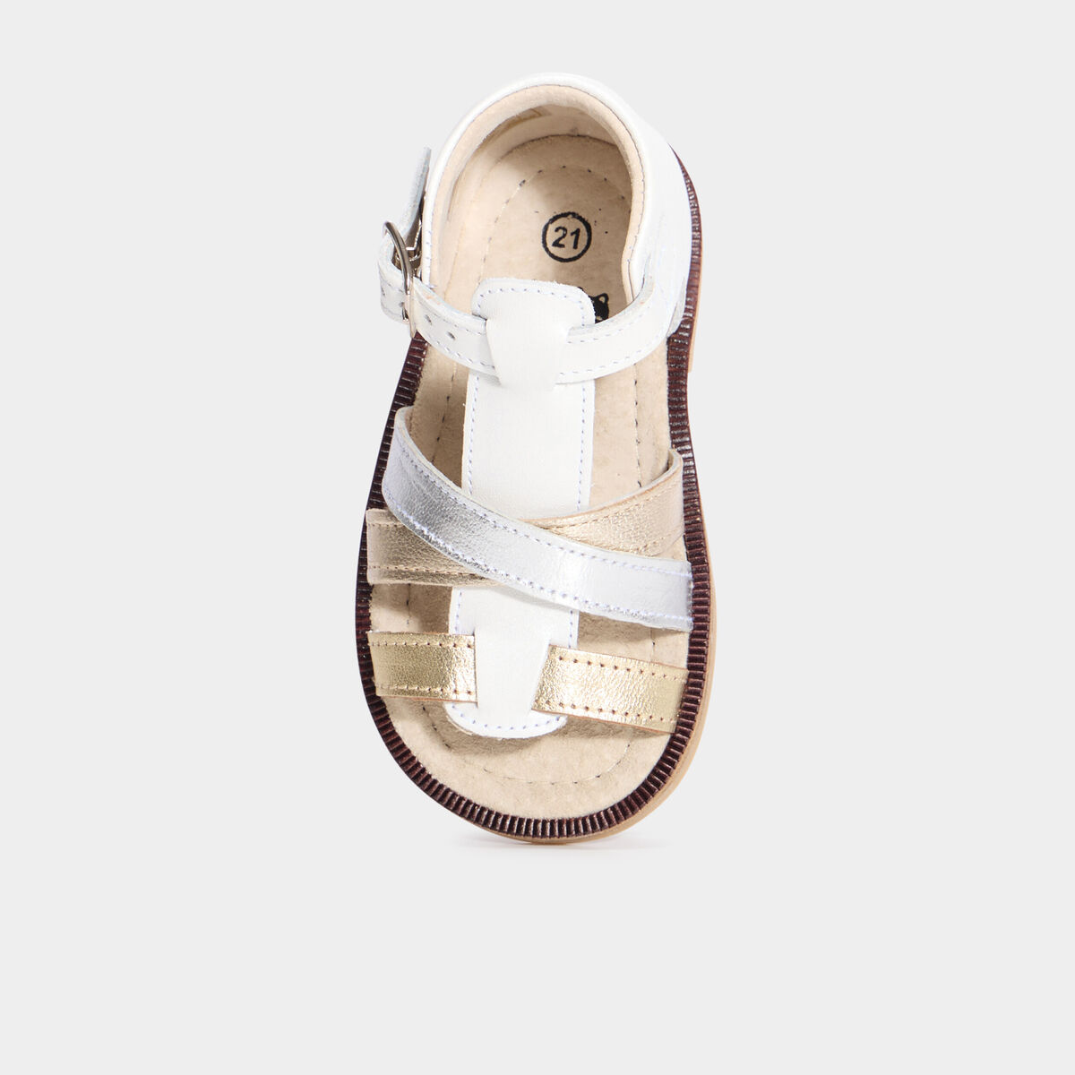 Sandales avec brides en cuir blanc b&eacute;b&eacute; fille
