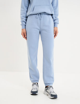 Pantalon jogging droit molleton bleu clair femme