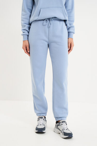 Pantalon jogging droit molleton bleu clair femme