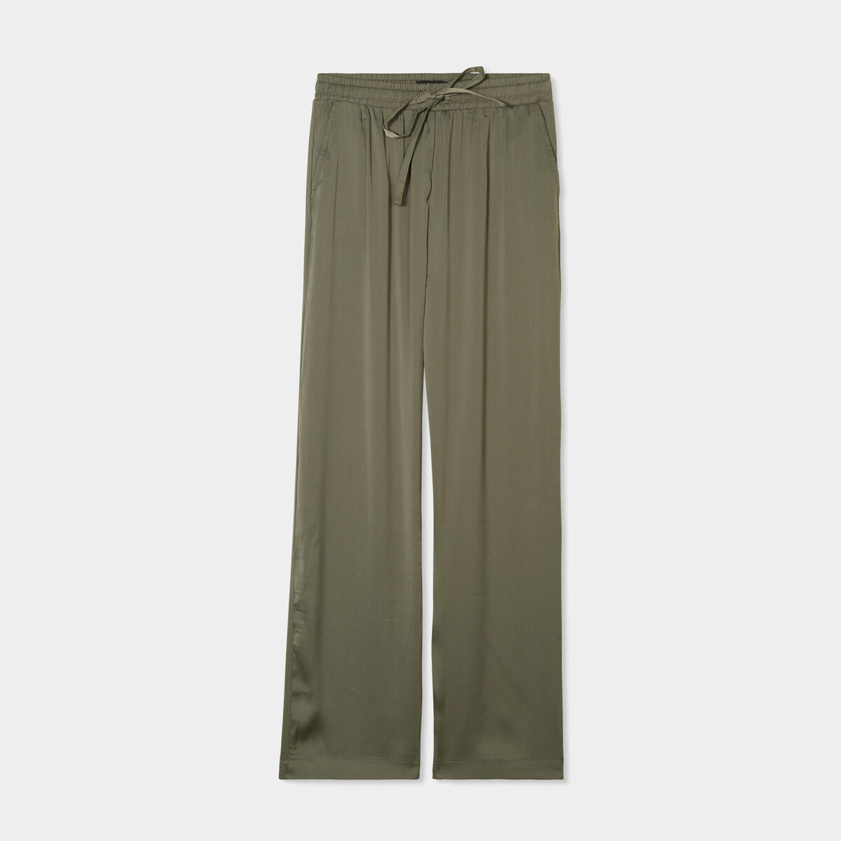 Pantalon fluide taille élastiquée vert kaki femme
