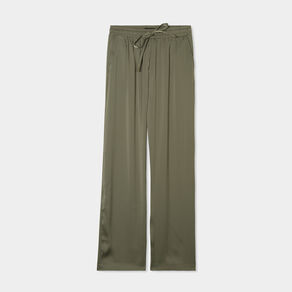 Pantalon fluide taille élastiquée vert kaki femme
