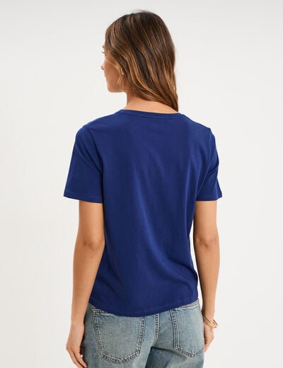 T-shirt col rond manches courtes bleu fonc&eacute; femme