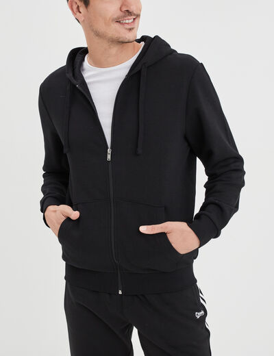 Sweat zipp&eacute; molleton &agrave; capuche noir homme