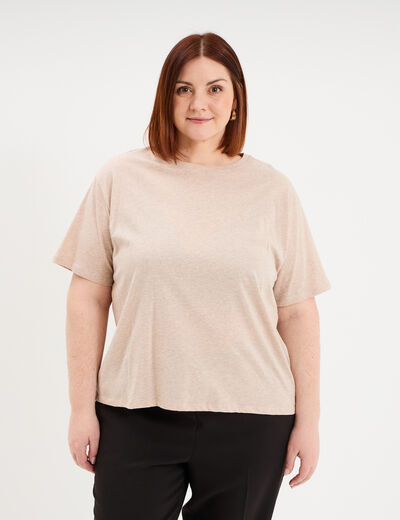 T-shirt col rond manches courtes coton beige femme grande taille