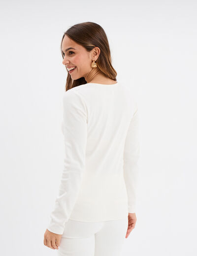 T-shirt ajusté col tunisien jersey coton blanc femme