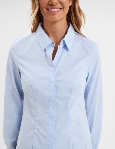 Chemise cintr&eacute;e manches longues bleu ciel femme