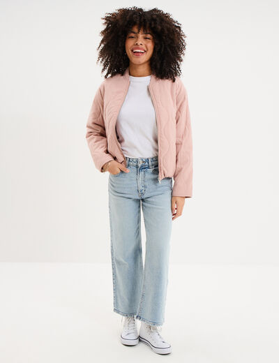 Blouson bomber matelass&eacute; rose poudr&eacute;e femme