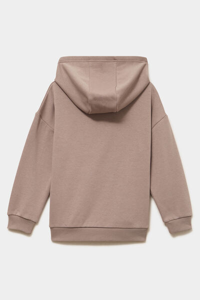Sweat hoodie doubl&eacute; &agrave; capuche oversize taupe gar&ccedil;on