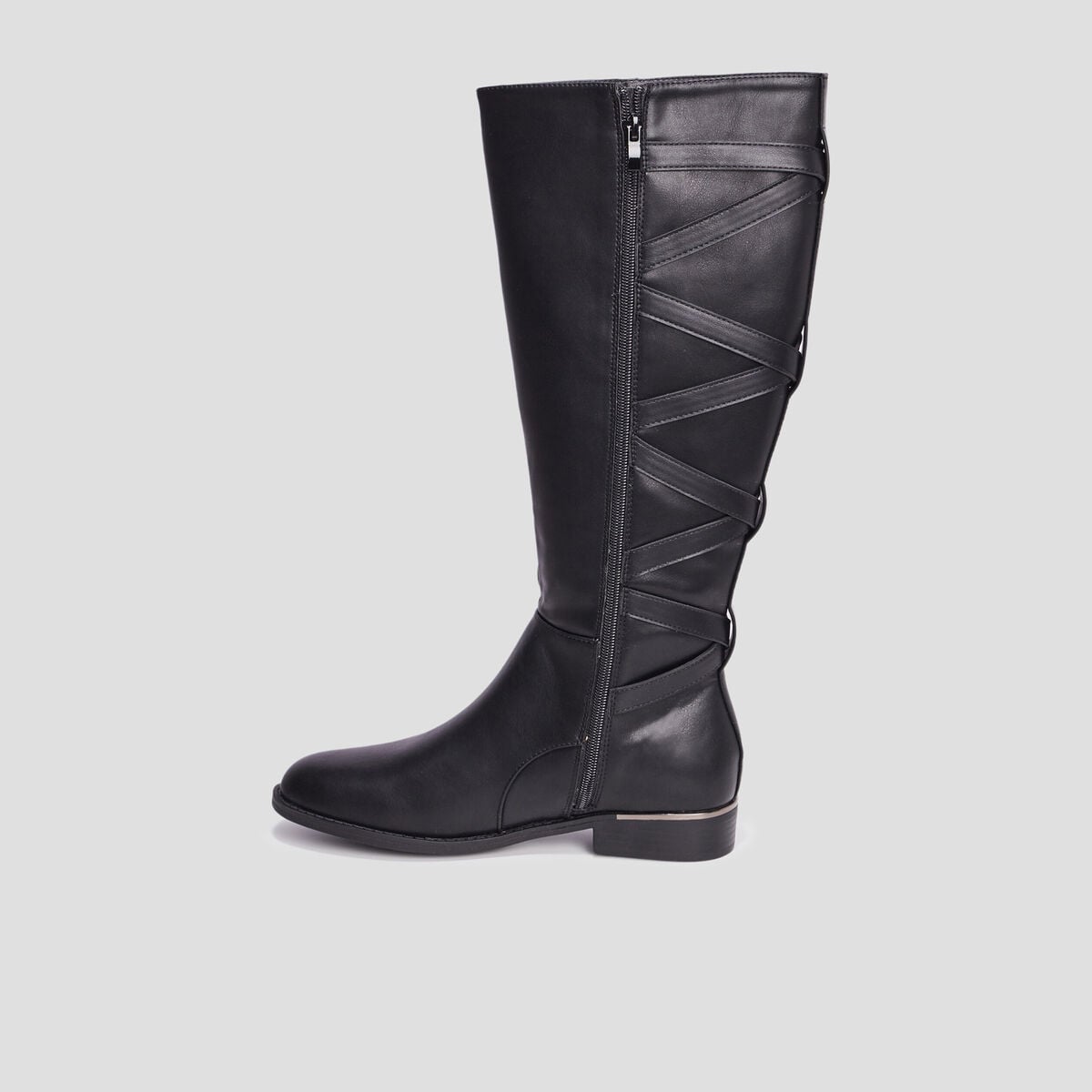 Bottes plates avec la&ccedil;age noir femme