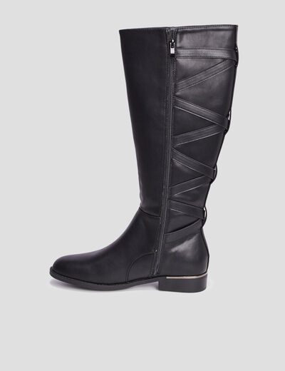Bottes plates avec laçage noir femme