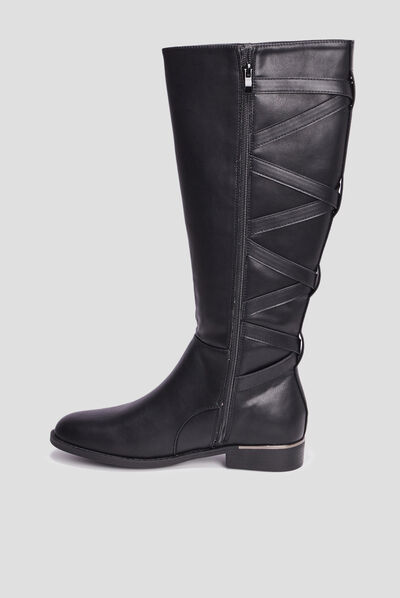 Bottes plates avec laçage noir femme