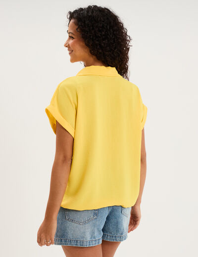 Blouse manches courtes effet boule jaune clair femme