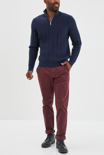 Pull camionneur à torsades bleu marine homme
