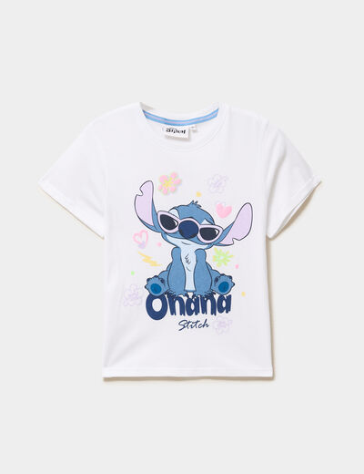 T-shirt en coton manches courtes Stitch blanc fille