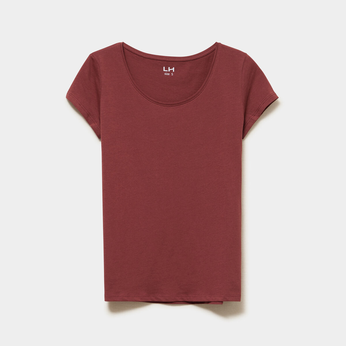 T-shirt coton col rond manches courtes marron cognac femme
