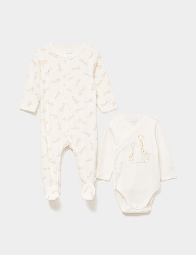 Ensemble body et dors-bien effet velours blanc b&eacute;b&eacute;