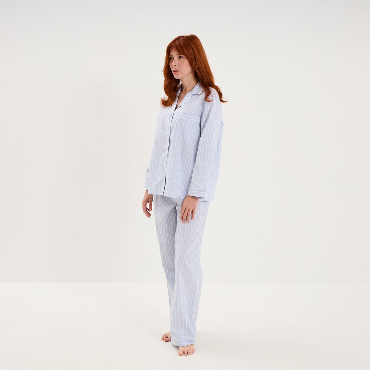 Ensemble pyjama chemise manches longues ecru femme