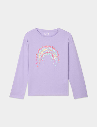 T-shirt col rond à manches longues coton mauve fille