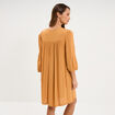 Robe fluide brod&eacute;e manches 3/4 jaune moutarde femme