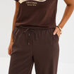 Pantalon large &eacute;lastiqu&eacute; marron fonc&eacute; femme