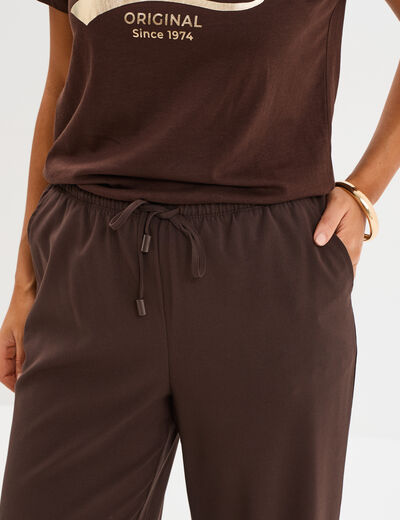 Pantalon large &eacute;lastiqu&eacute; marron fonc&eacute; femme