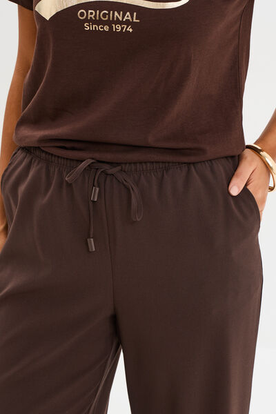 Pantalon large &eacute;lastiqu&eacute; marron fonc&eacute; femme