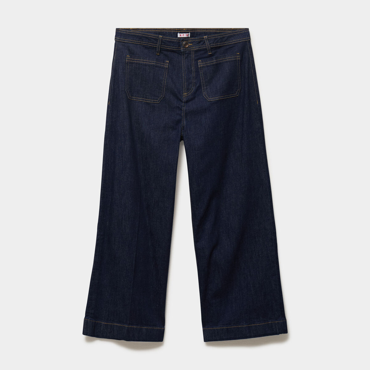 Jean large cropped poches plaqu&eacute;es denim brut femme grande taille