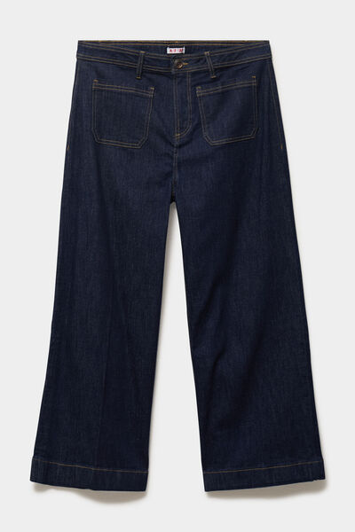 Jean large cropped poches plaqu&eacute;es denim brut femme grande taille